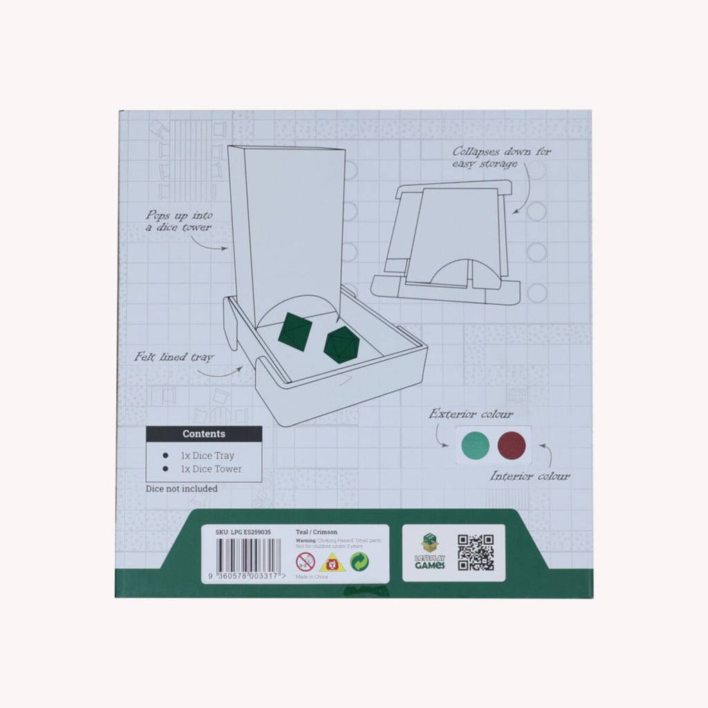 LPG Essentials Dice Tower and Mat Teal / Crimson