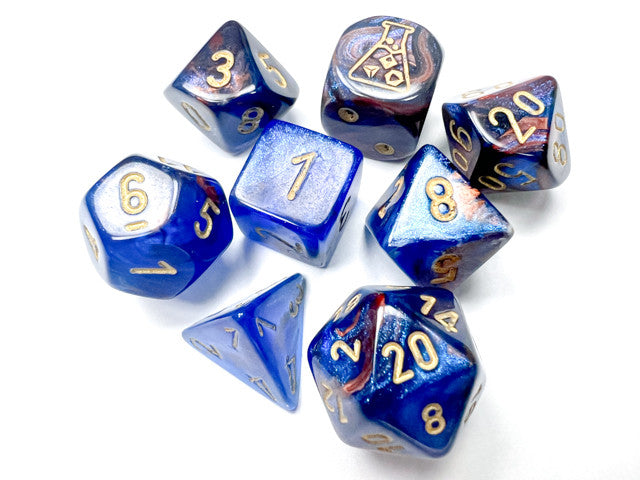 Chessex D7-Die Set Lustrous Polyhedral Azurite/gold 7-Die Set (with bonus die) - CHX30055