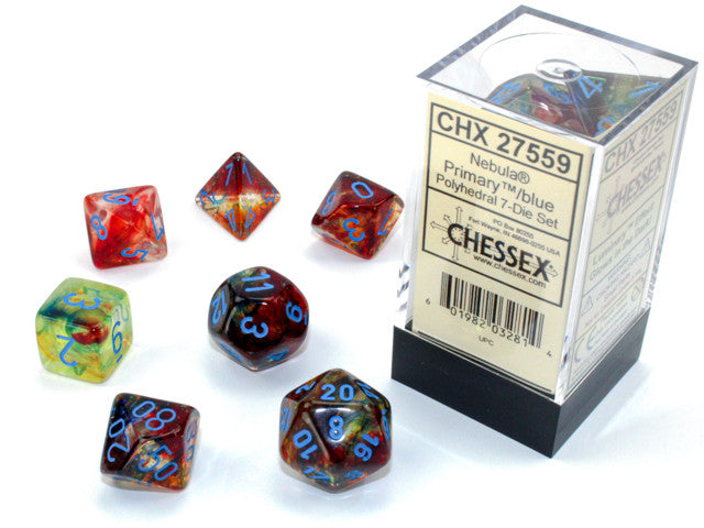 Chessex D7-Die Set Nebula Polyhedral Primary/blue Luminary 7-Die Set - CHX 27559