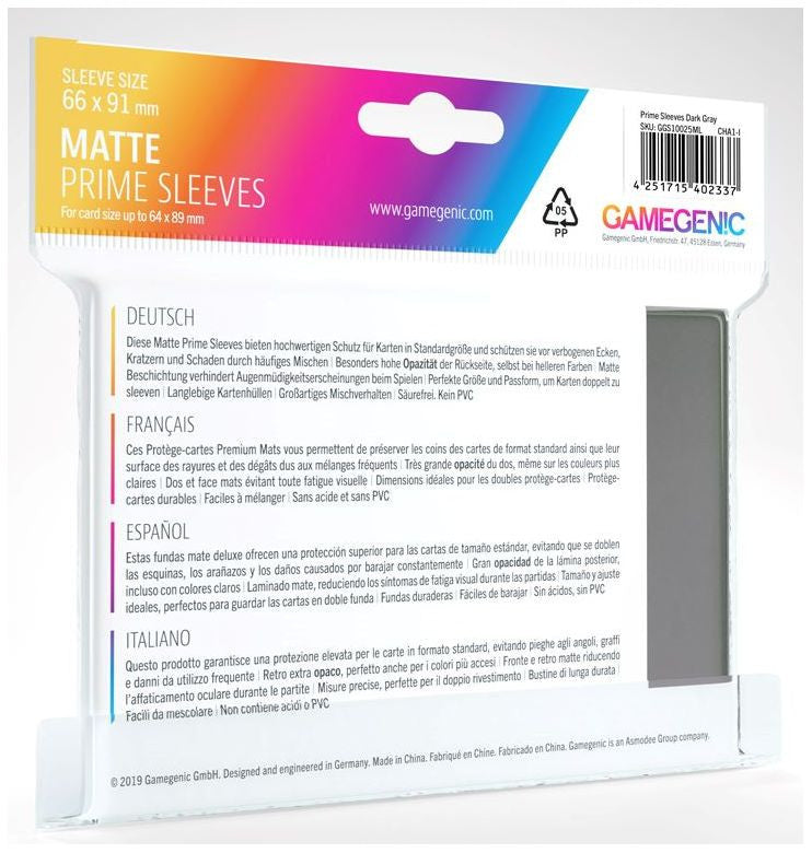 Gamegenic Matte Prime Card Sleeves Dark Gray (66mm x 91mm) (100 Sleeves Per Pack)