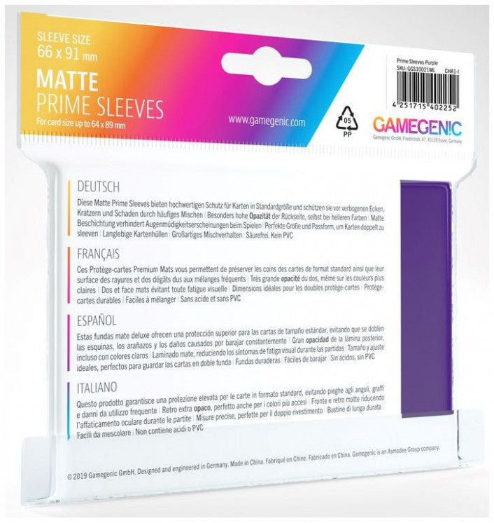 Gamegenic Matte Prime Card Sleeves Purple (66mm x 91mm) (100 Sleeves Per Pack)