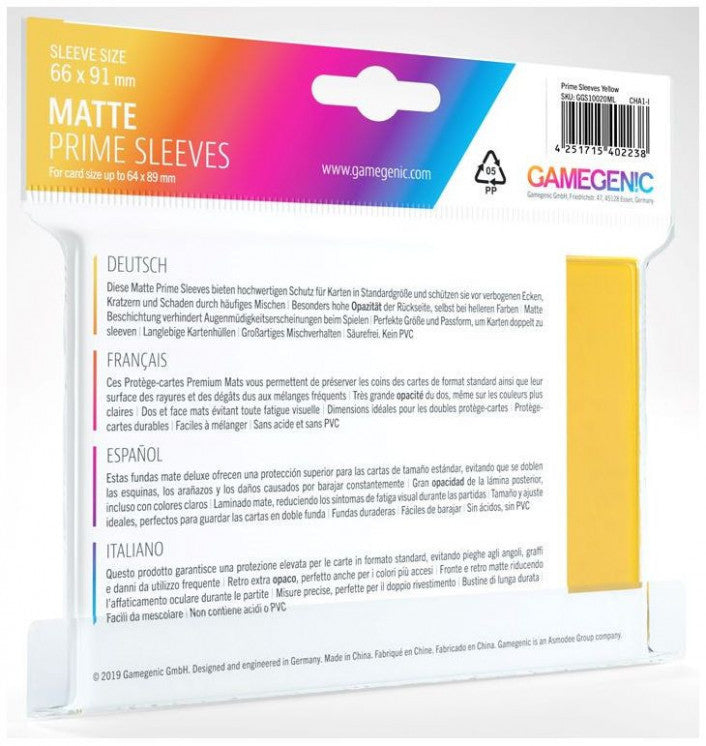 Gamegenic Matte Prime Card Sleeves Yellow (66mm x 91mm) (100 Sleeves Per Pack)