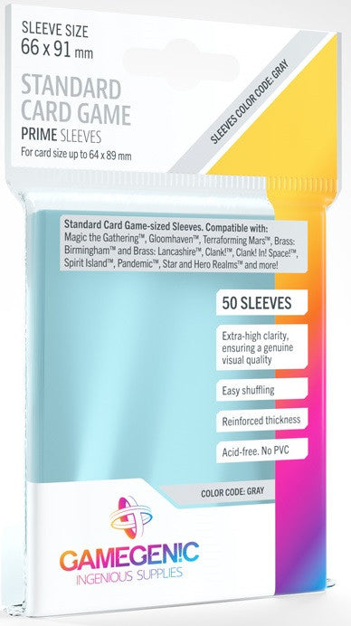 Gamegenic Prime Board Game Sleeves - Size Code GRAY - Standard Size (66mm x 91mm) (50 Sleeves Per Pack)