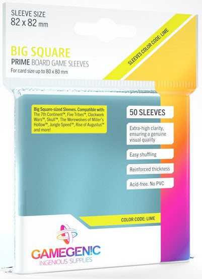 Gamegenic Big Square Prime Board Game Sleeves - Size Code LIME - Werewolves/Jungle Speed (82mm x 82mm) (50 Sleeves Per Pack)