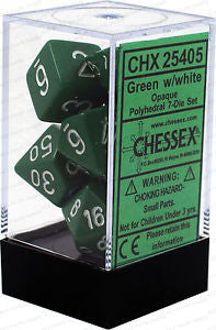 Chessex D7-Die Set Opaque Polyhedral Green/white 7-Die Set - CHX 25405